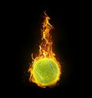 Tennis ball, on fire on black background photo