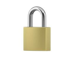 Locked Golden Padlock on the white background. photo