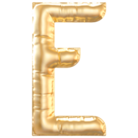 Gold bubble letter E font 3d render png