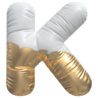 Gold bubble letter K font 3d render png