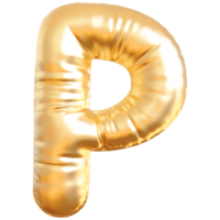 Gold bubble letter P font 3d render png