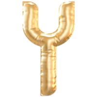 Gold bubble letter Y font 3d render png