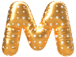 Gold bubble letter M font 3d render png