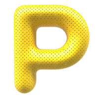 Gold bubble letter P font 3d render png