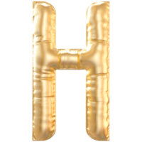 Gold bubble letter H font 3d render png