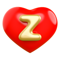 Gold love letter Z font 3d render png