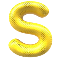 Gold bubble letter S font 3d render png