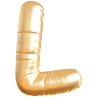 Gold bubble letter L font 3d render png