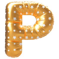 Gold bubble letter P font 3d render png