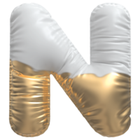 Gold bubble letter N font 3d render png