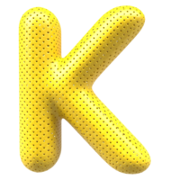 Gold bubble letter K font 3d render png