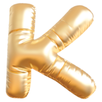 Gold bubble letter K font 3d render png