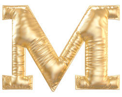 Gold bubble letter M font 3d render png