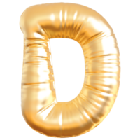 Gold bubble letter D font 3d render png