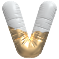 Gold bubble letter V font 3d render png