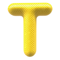 Gold bubble letter T font 3d render png