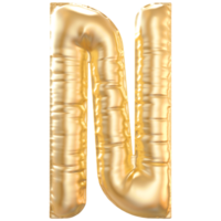 Gold bubble letter N font 3d render png