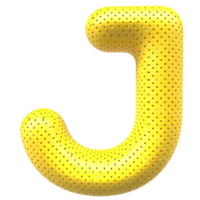 Gold bubble letter J font 3d render png