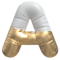 Gold bubble letter A font 3d render png