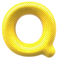 Gold bubble letter Q font 3d render png