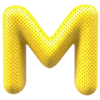 Gold bubble letter M font 3d render png