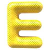 Gold bubble letter E font 3d render png