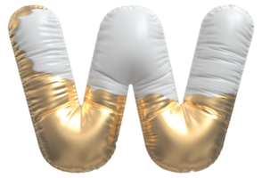 Gold bubble letter W font 3d render png