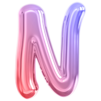 Gradient bubble letter N font 3d render png