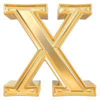 Gold letter X font 3d render png