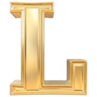 Gold letter L font 3d render png