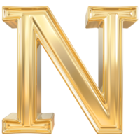Gold letter N font 3d render png
