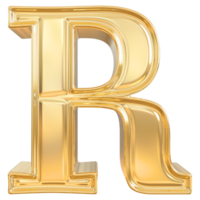 Gold letter R font 3d render png