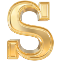 Gold letter S font 3d render png