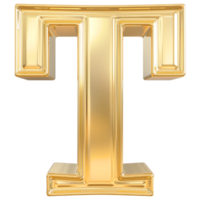 Gold letter T font 3d render png