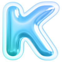 Blue letter K font 3d render png