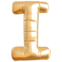 Gold bubble letter I font 3d render png