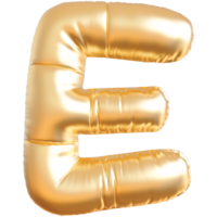 Gold bubble letter E font 3d render png