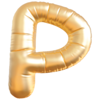 Gold bubble letter P font 3d render png