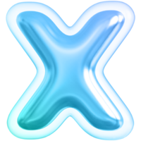 Blue letter X font 3d render png