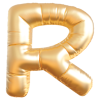 Gold bubble letter R font 3d render png