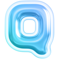 Blue letter Q font 3d render png
