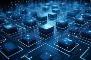 AI Generated Big data processing in advanced computer server center with advanced chip AI technologies photo