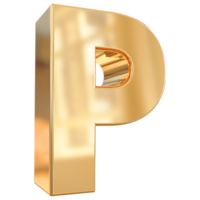 Gold letter P font 3d render png