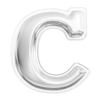 Silver letter C font 3d render png