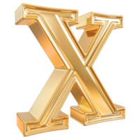 Gold letter X font 3d render png