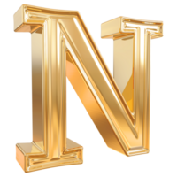 Gold letter N font 3d render png