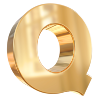 Gold letter Q font 3d render png