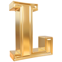 Gold letter L font 3d render png