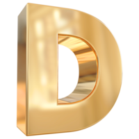 Gold letter D font 3d render png
