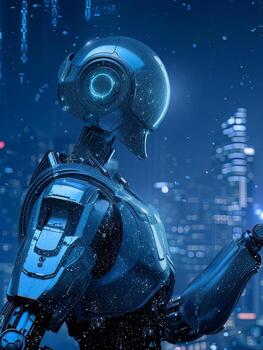 AI generated Futuristic Android robot holding a bitcoin, a concept of big data and AI photo